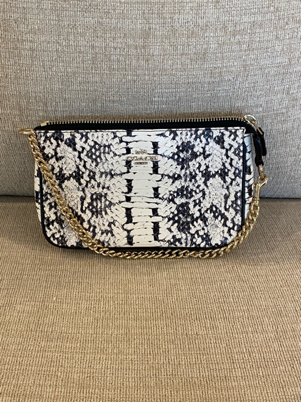Coach Snake-Print Crossbody with Gold Chain Strap